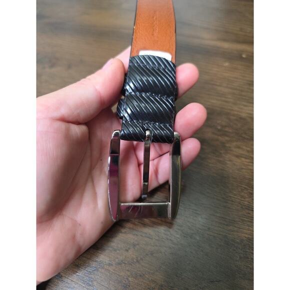 Johnston & Murphy Black Italian Leather Silver Tone Buckle Belt Size 38 75-3361 - Picture 13 of 16